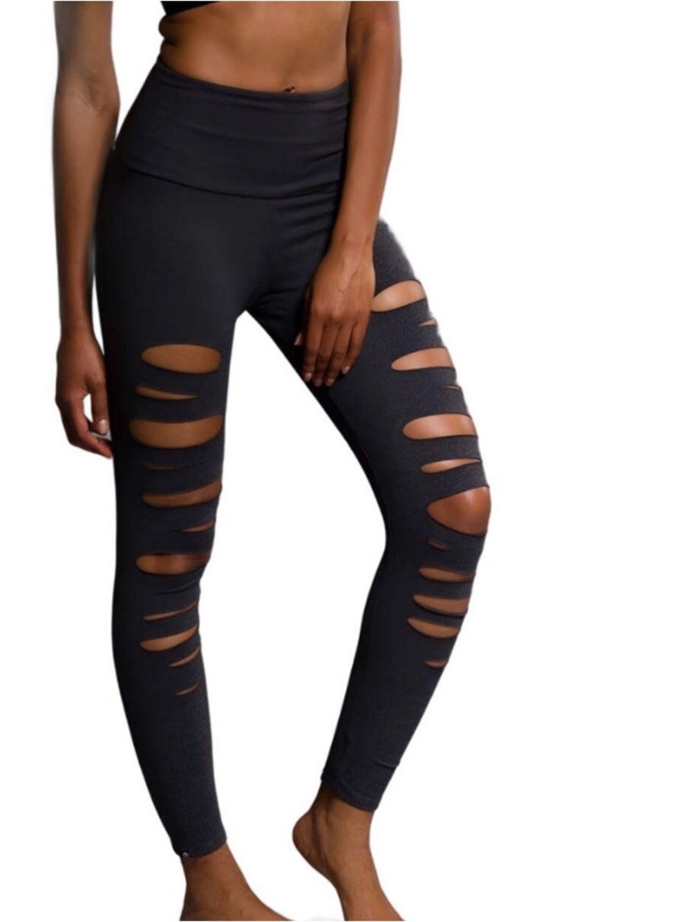 NWOT Onzie Black High-Waist Slashed Leggings M/L
